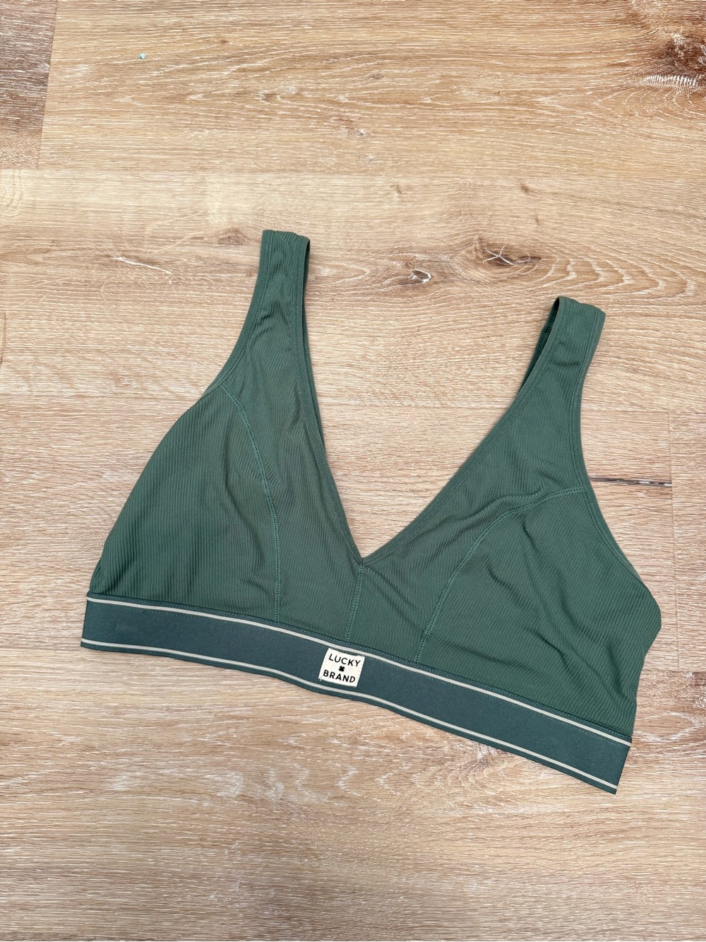 Lucky Brand Deep V Olive Ribbed Bralette